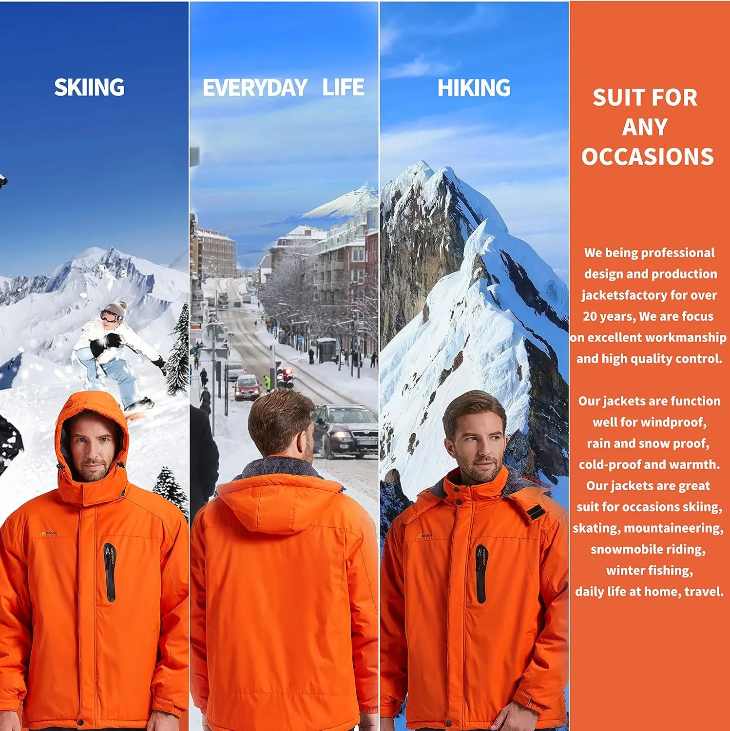 Men's Winter Skiing Jacket Waterproof Warm Snow Fleece LiningCoat Mountain Hooded Windproof Rain Jacket S-5XL