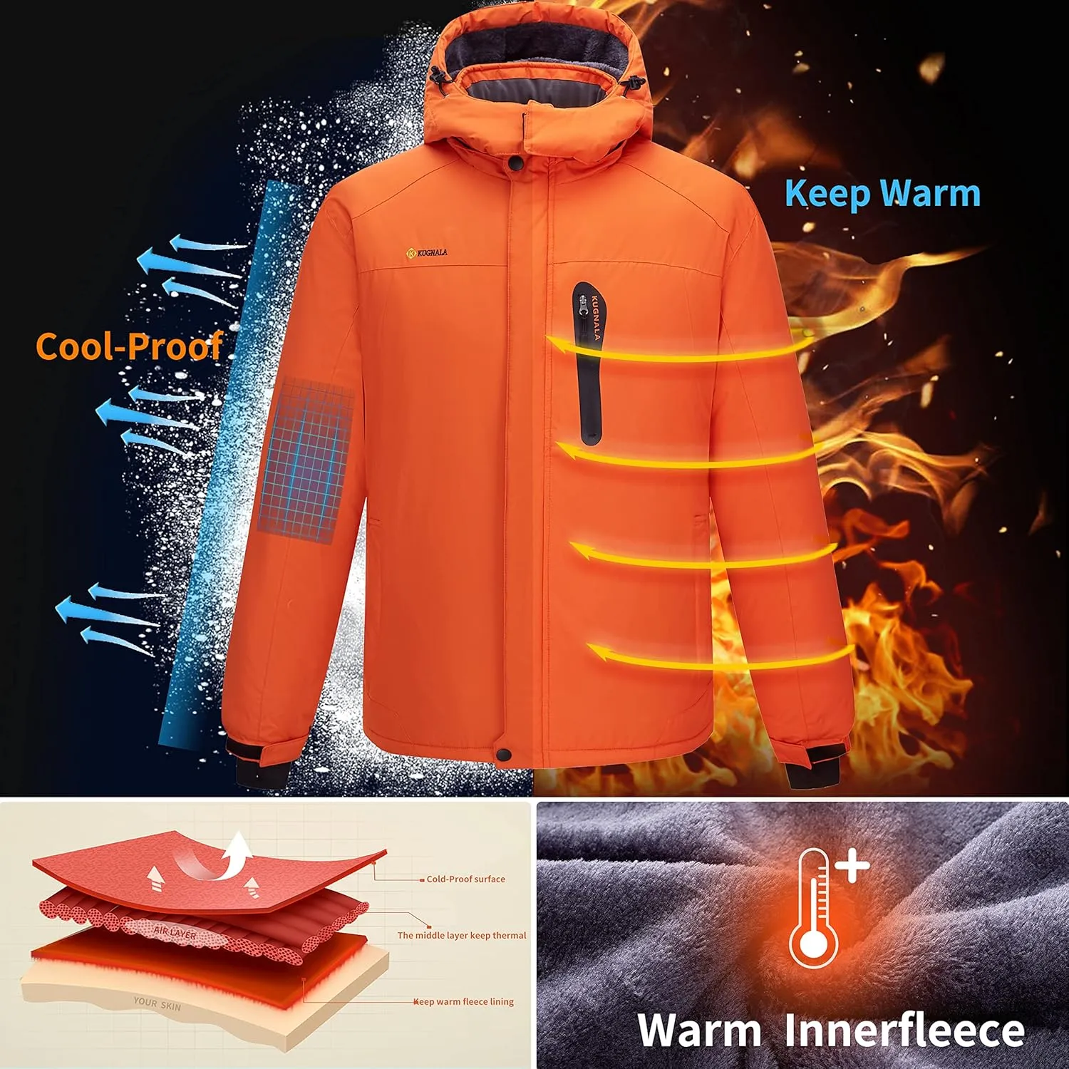Men's Winter Skiing Jacket Waterproof Warm Snow Fleece LiningCoat Mountain Hooded Windproof Rain Jacket S-5XL