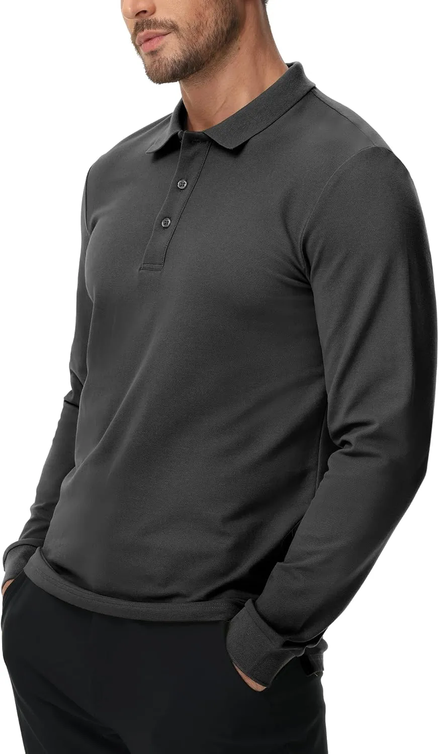 MIER Polo Shirts for Men Cotton Long Sleeve Golf Tennis Collared Shirt for Casual Work Travel, 3 Buttons, Ultra Soft