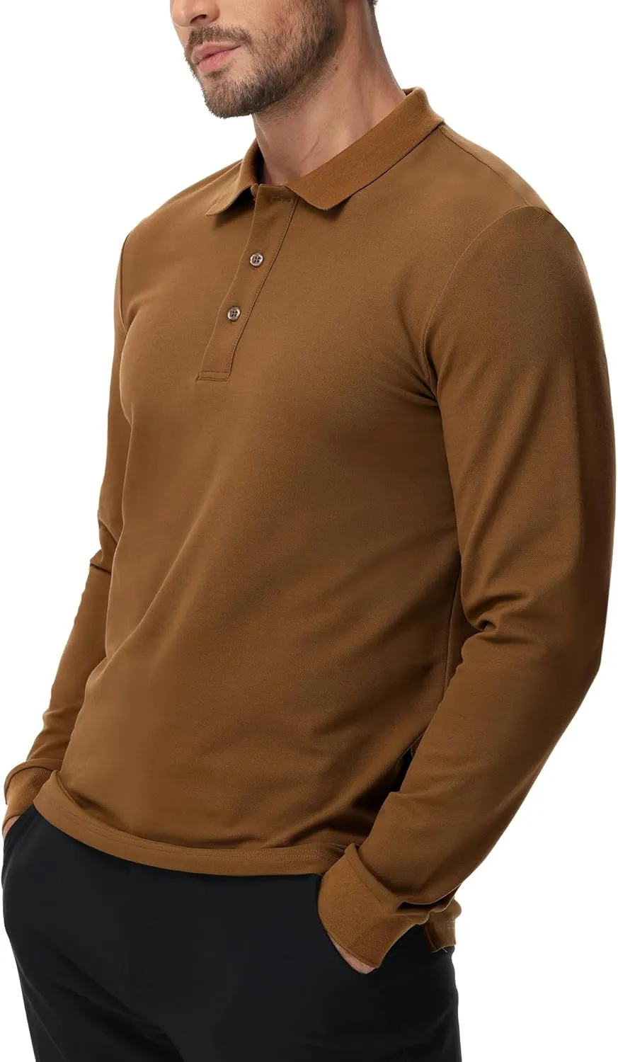 MIER Polo Shirts for Men Cotton Long Sleeve Golf Tennis Collared Shirt for Casual Work Travel, 3 Buttons, Ultra Soft