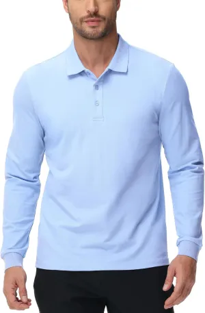 MIER Polo Shirts for Men Cotton Long Sleeve Golf Tennis Collared Shirt for Casual Work Travel, 3 Buttons, Ultra Soft