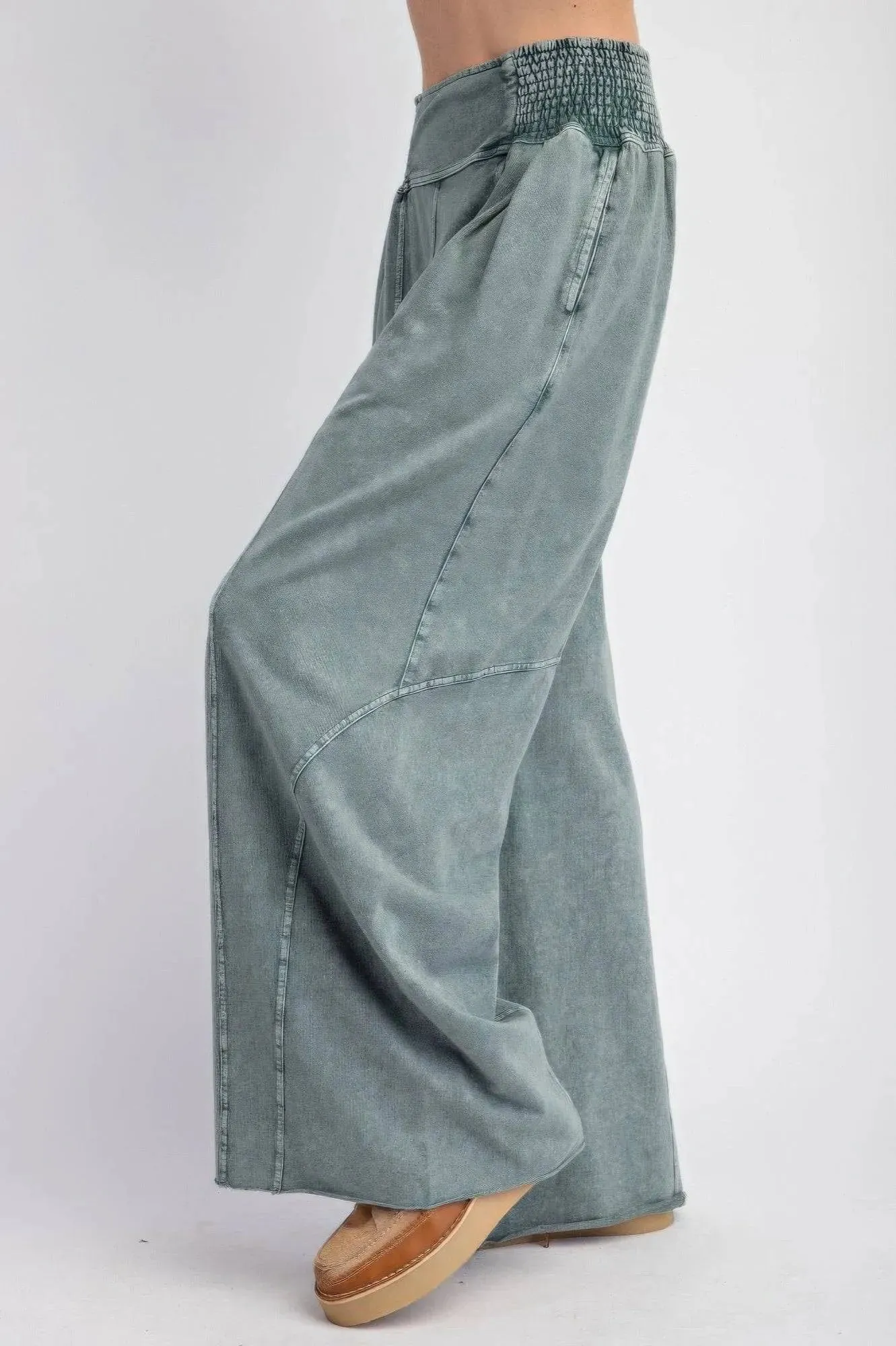 Mineral washed terry knit pants