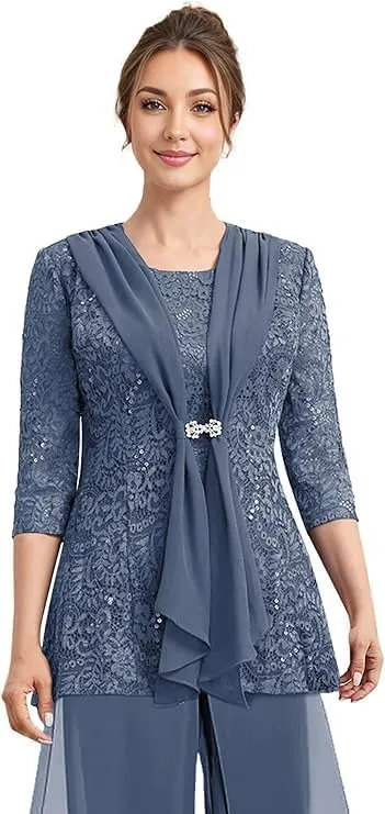 Mother of The Bride Pantsuits with Jacket Lace 2025 Formal Mother of The Bride Jumpsuit Outfit for Wedding