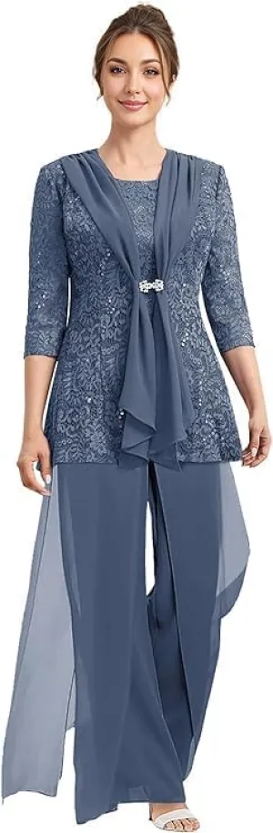 Mother of The Bride Pantsuits with Jacket Lace 2025 Formal Mother of The Bride Jumpsuit Outfit for Wedding