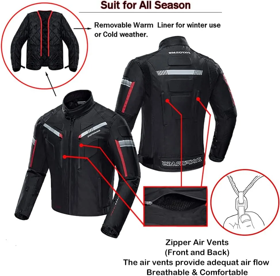 Motorcycle Jacket Motorbike Biker Waterproof Jackets Windproof Full Body Protective Gear Armoured Summer Winter for Men