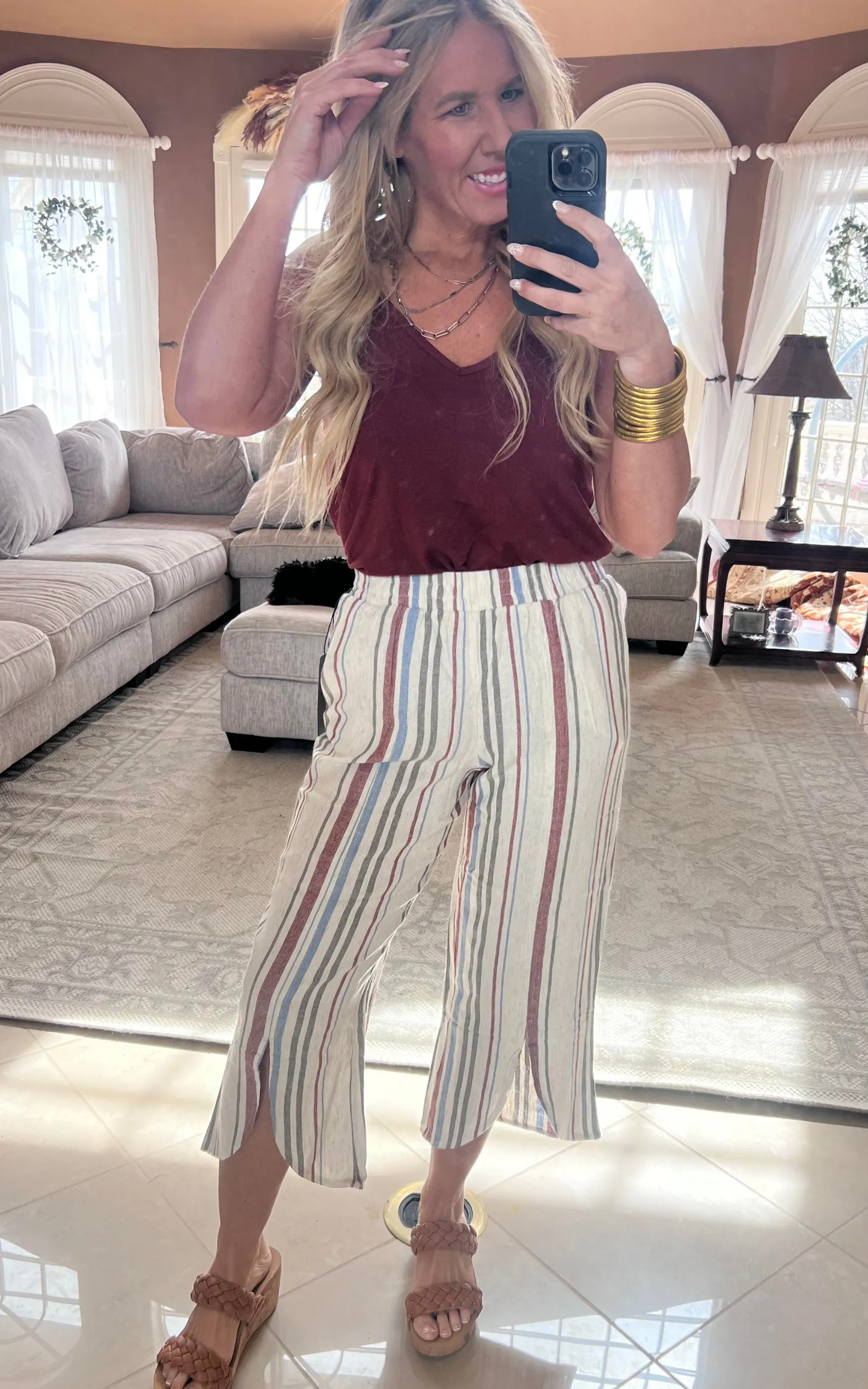 Natural Linen Tulip Slit Hem Wide Leg Crop Pant