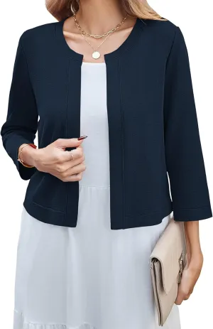 Newchoice Women's Open Front Cropped Cardigan Sweaters Bolero Shrugs for Dresses 3/4 Sleeve Casual Lightweight Cardigans
