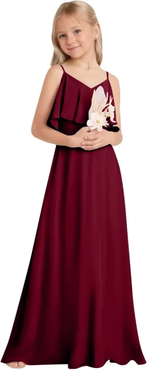 Off Shoulder Junior Bridesmaid Dresses Long Chiffon Flower Girl Dress for Teen Girls Party Pageant Dresses