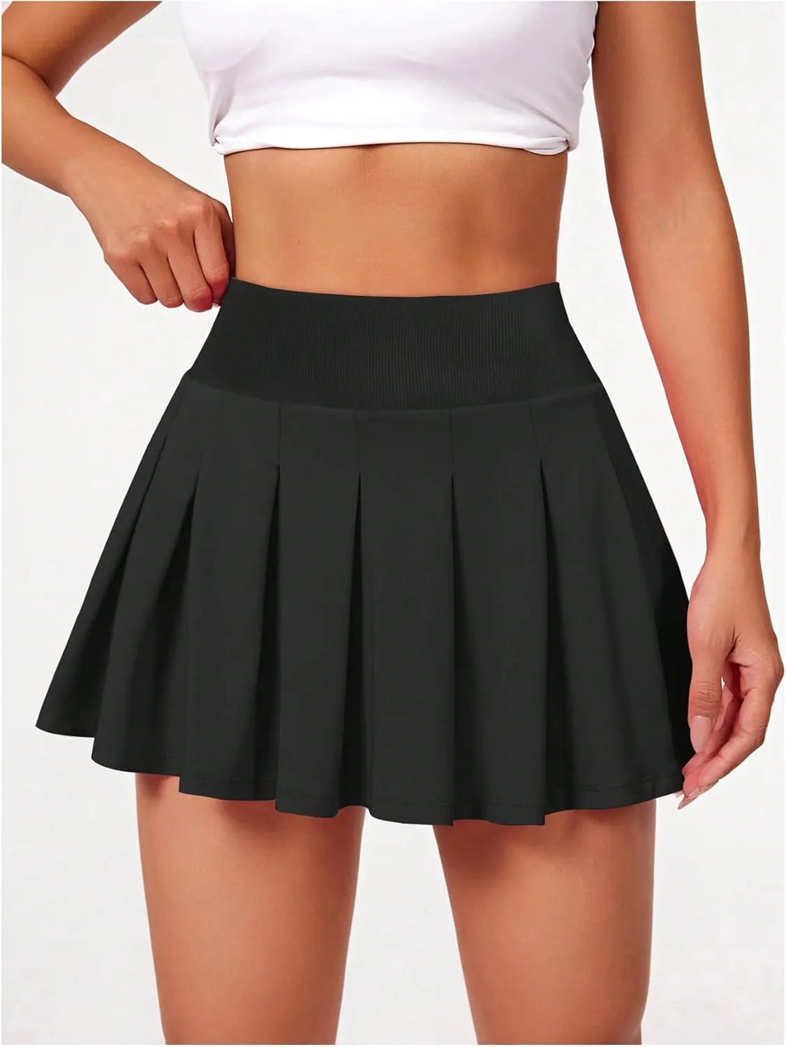 OYOANGLE Women's Pleated Mini Skirt Lightweight Athletic Golf Skorts Workout Skater Skirt with Shorts