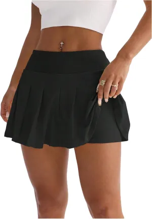 OYOANGLE Women's Pleated Mini Skirt Lightweight Athletic Golf Skorts Workout Skater Skirt with Shorts
