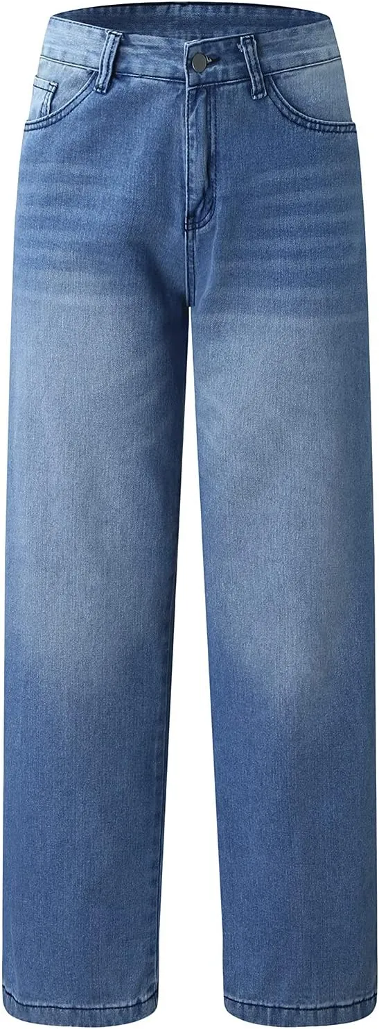 Pants Zipper High Jeans Pocket Waist Wide Solid Casual Women's Trousers Fly Leg Plus Size Fashion Comfort