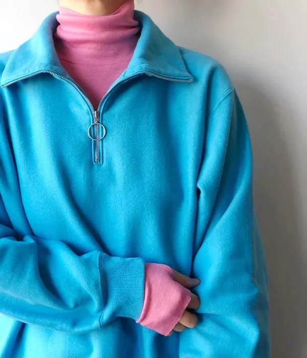 PHEENY/ATHLETIC FLEECE HALF ZIP P/O(BLUE)