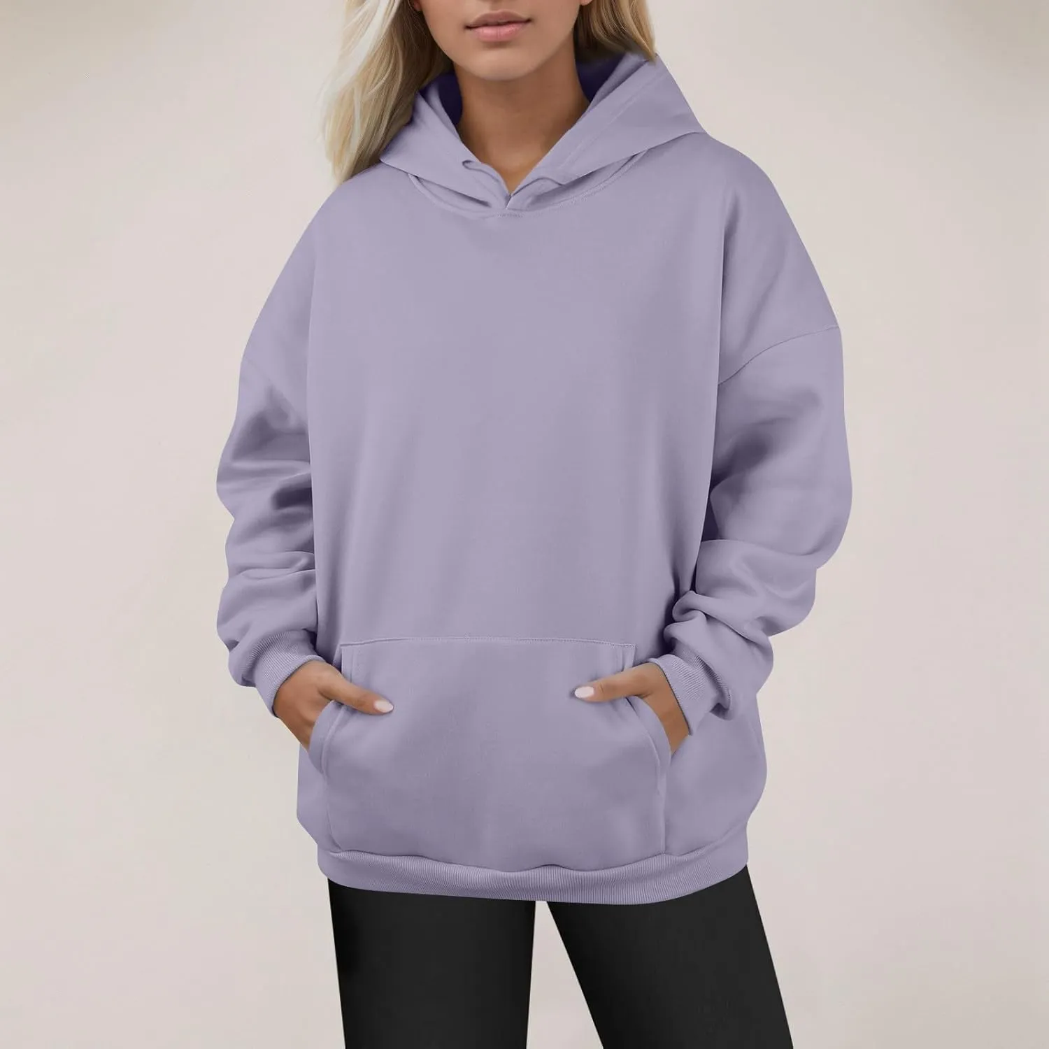Plus Size Hoodies for Women Loose Fit Fleece Lined Oversized Crewneck Sweatshirt Drop Shoulder Hooded Pullover Tops