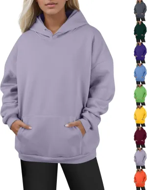 Plus Size Hoodies for Women Loose Fit Fleece Lined Oversized Crewneck Sweatshirt Drop Shoulder Hooded Pullover Tops