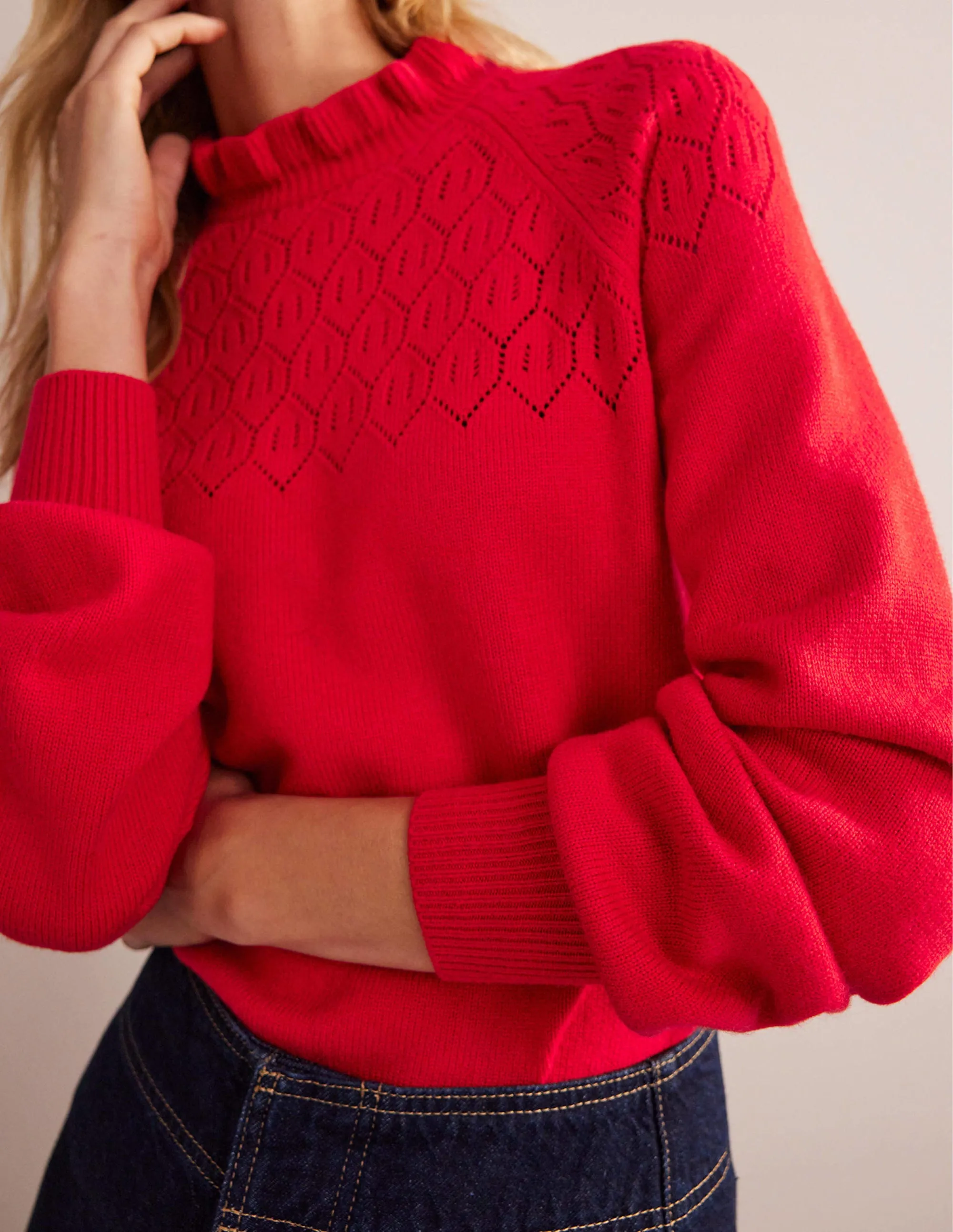 Pointelle Detailed Jumper-Hot Pepper