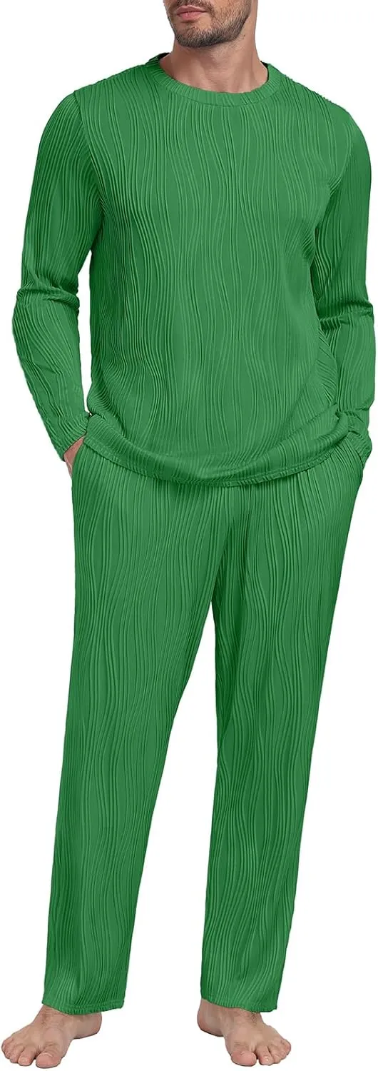 PrinStory Men's Pajama Set Soft Long Sleeve Shirts and Pants Men's Pjs Loungewear 2024 Outfits Sweatsuit