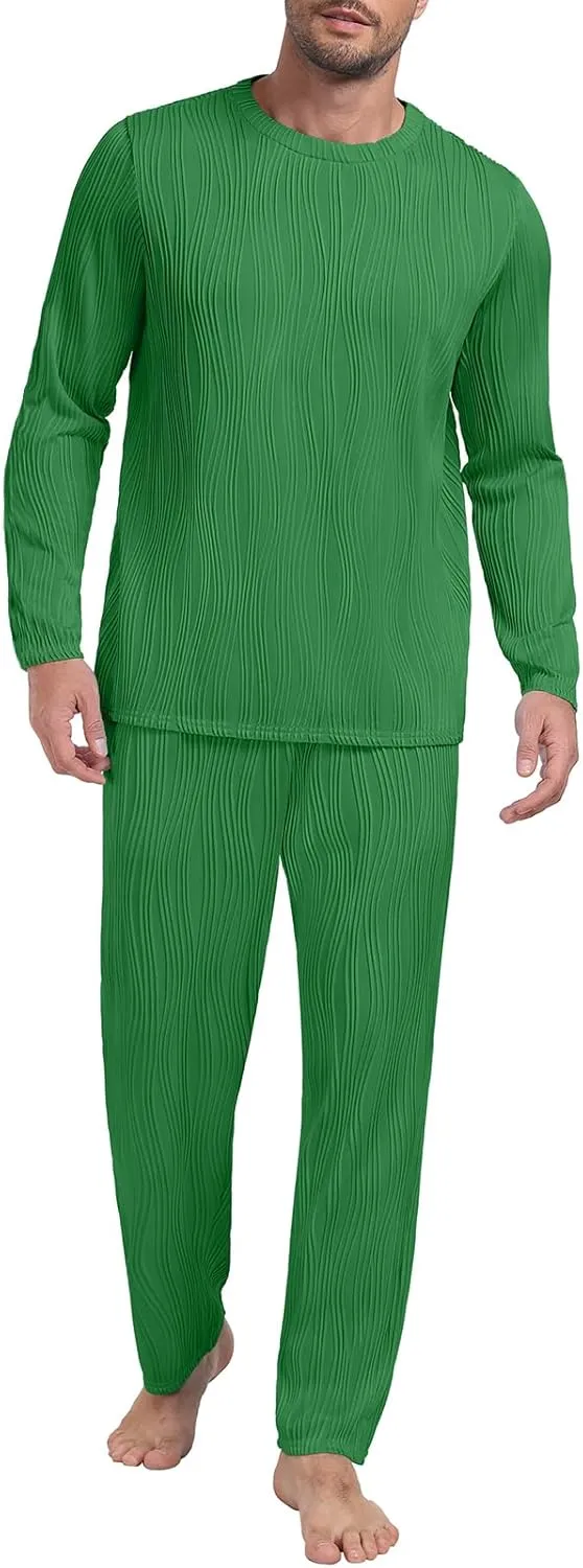 PrinStory Men's Pajama Set Soft Long Sleeve Shirts and Pants Men's Pjs Loungewear 2024 Outfits Sweatsuit