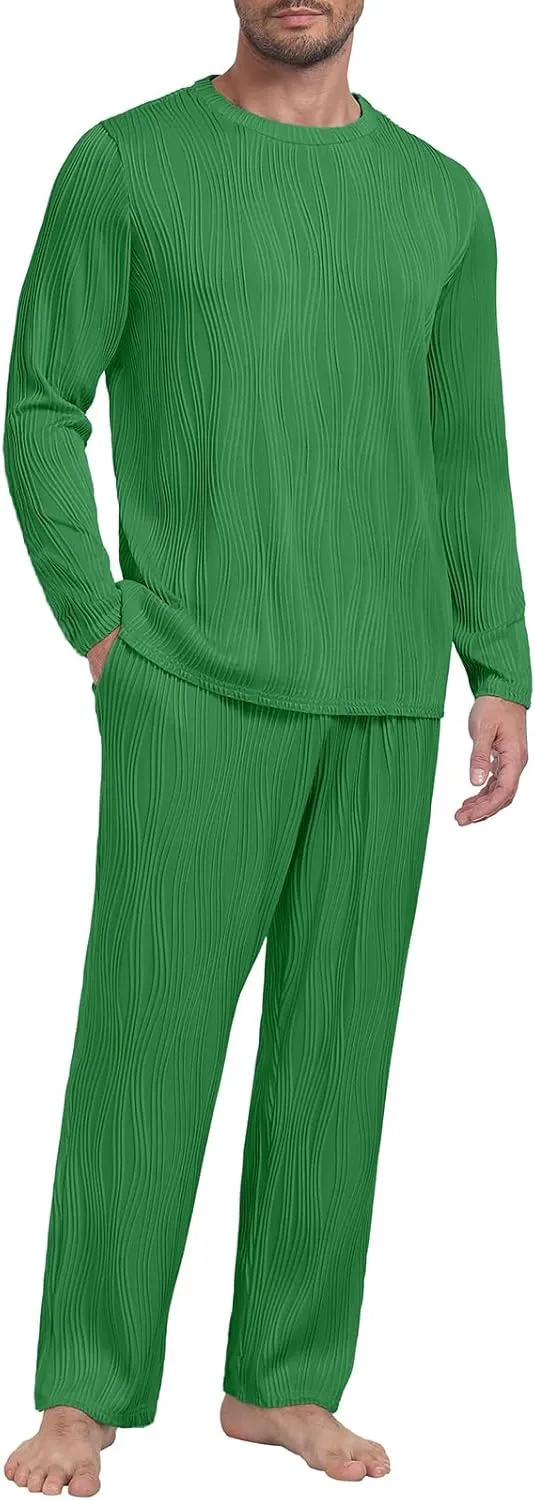 PrinStory Men's Pajama Set Soft Long Sleeve Shirts and Pants Men's Pjs Loungewear 2024 Outfits Sweatsuit