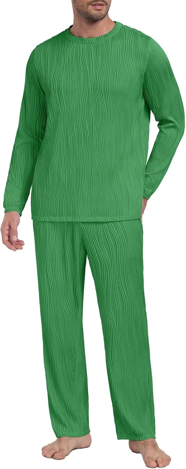 PrinStory Men's Pajama Set Soft Long Sleeve Shirts and Pants Men's Pjs Loungewear 2024 Outfits Sweatsuit