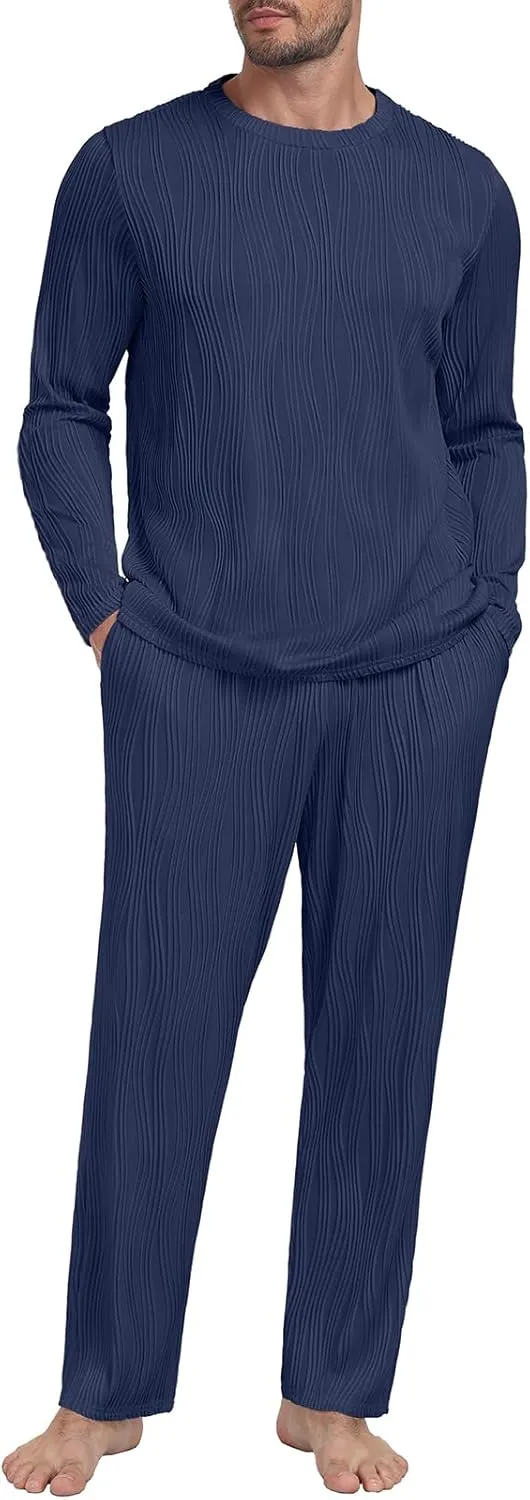 PrinStory Men's Pajama Set Soft Long Sleeve Shirts and Pants Men's Pjs Loungewear 2024 Outfits Sweatsuit