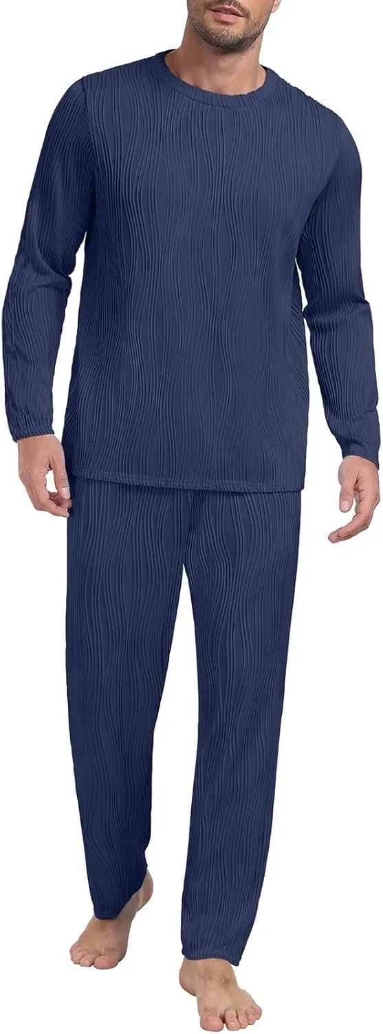 PrinStory Men's Pajama Set Soft Long Sleeve Shirts and Pants Men's Pjs Loungewear 2024 Outfits Sweatsuit