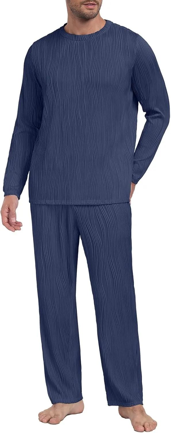 PrinStory Men's Pajama Set Soft Long Sleeve Shirts and Pants Men's Pjs Loungewear 2024 Outfits Sweatsuit