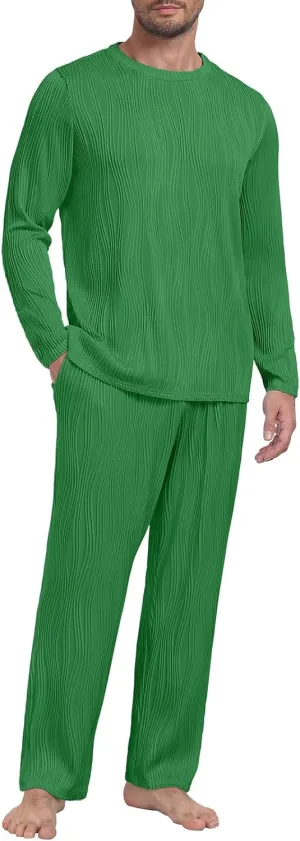 PrinStory Men's Pajama Set Soft Long Sleeve Shirts and Pants Men's Pjs Loungewear 2024 Outfits Sweatsuit