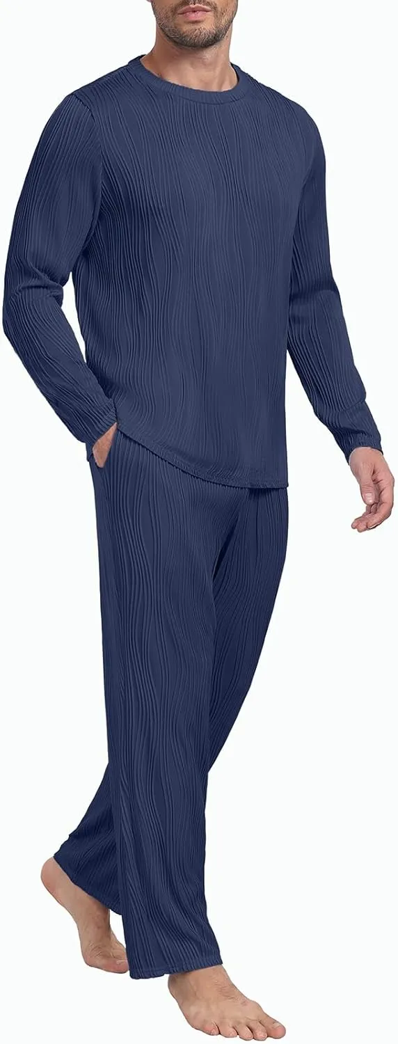 PrinStory Men's Pajama Set Soft Long Sleeve Shirts and Pants Men's Pjs Loungewear 2024 Outfits Sweatsuit
