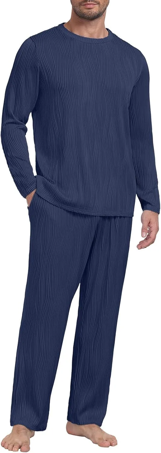 PrinStory Men's Pajama Set Soft Long Sleeve Shirts and Pants Men's Pjs Loungewear 2024 Outfits Sweatsuit