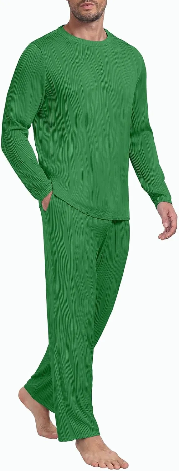 PrinStory Men's Pajama Set Soft Long Sleeve Shirts and Pants Men's Pjs Loungewear 2024 Outfits Sweatsuit