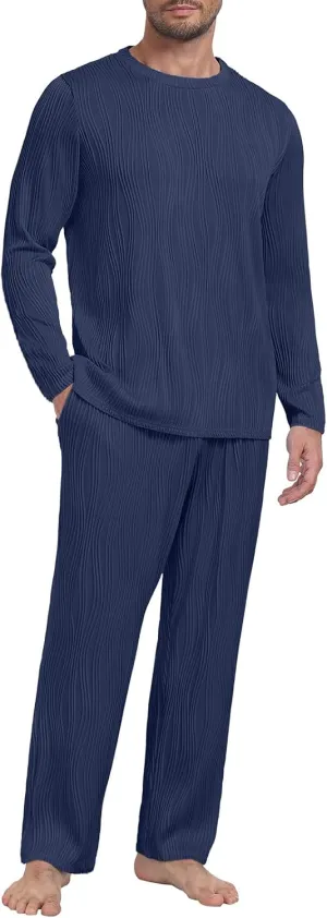 PrinStory Men's Pajama Set Soft Long Sleeve Shirts and Pants Men's Pjs Loungewear 2024 Outfits Sweatsuit