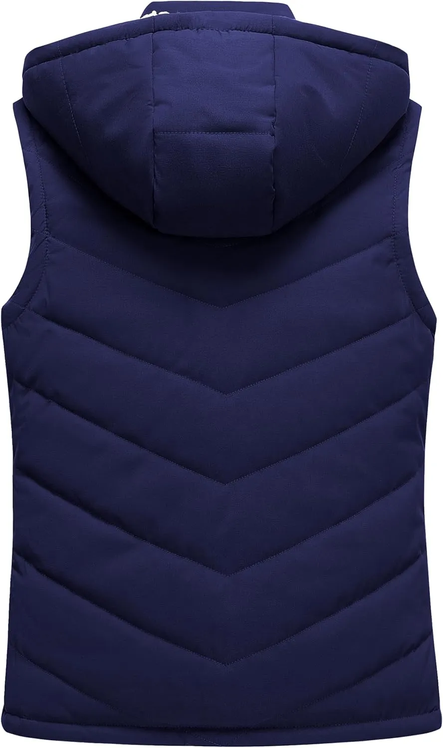 Pursky Women's Winter Vest Sherpa Fleece Lined Puffer Vest Warm Lightweight Sleeveless Jackets With Removable Hood