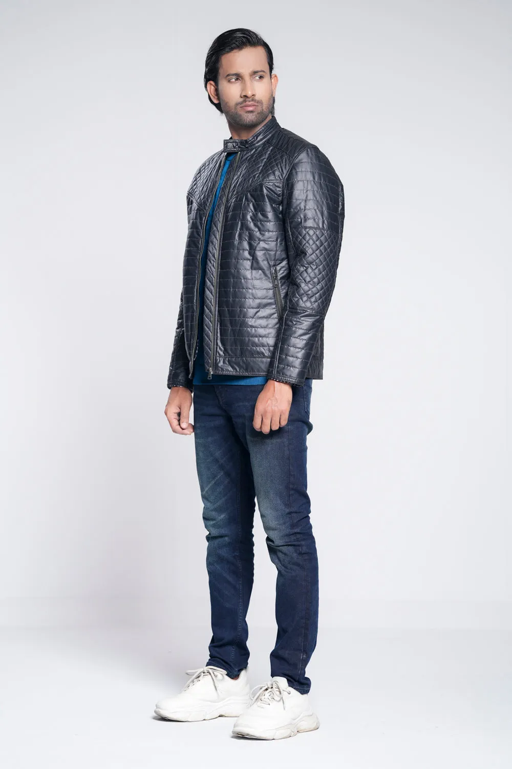 Quilted Biker-Style Jacket