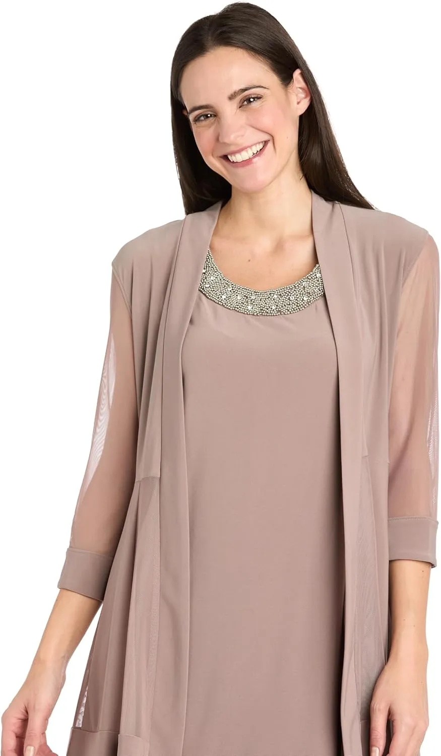 R&M Richards Womens Plus 2PC Mesh Inset Dress with Jacket