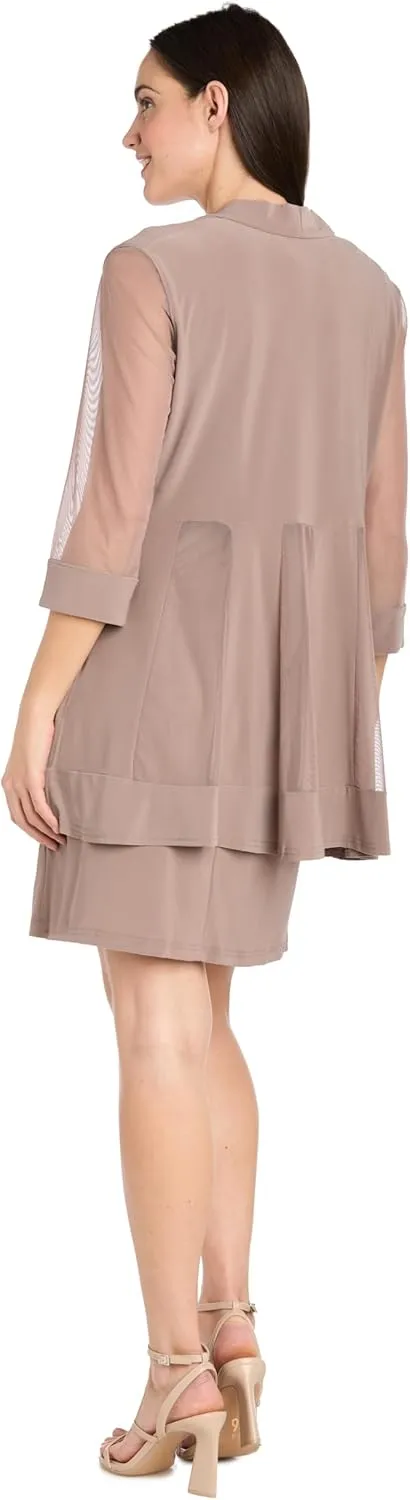 R&M Richards Womens Plus 2PC Mesh Inset Dress with Jacket