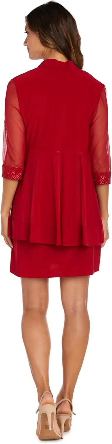 R&M Richards Womens Plus 2PC Mesh Inset Dress with Jacket