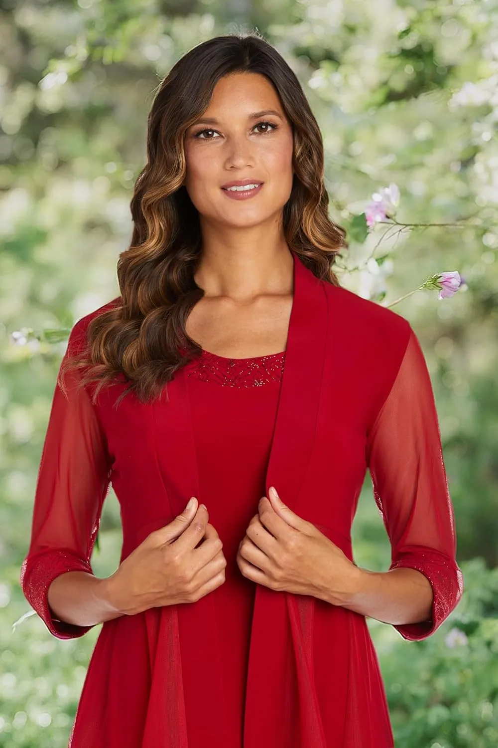 R&M Richards Womens Plus 2PC Mesh Inset Dress with Jacket