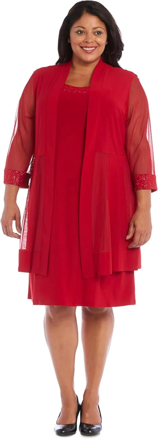 R&M Richards Womens Plus 2PC Mesh Inset Dress with Jacket