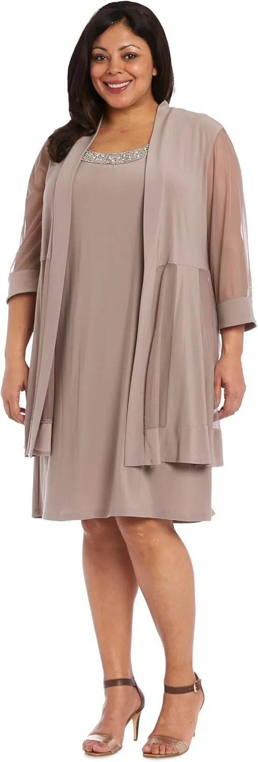 R&M Richards Womens Plus 2PC Mesh Inset Dress with Jacket