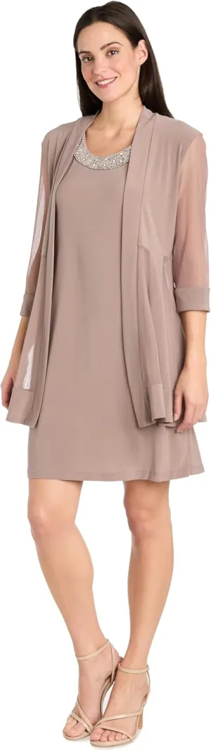 R&M Richards Womens Plus 2PC Mesh Inset Dress with Jacket