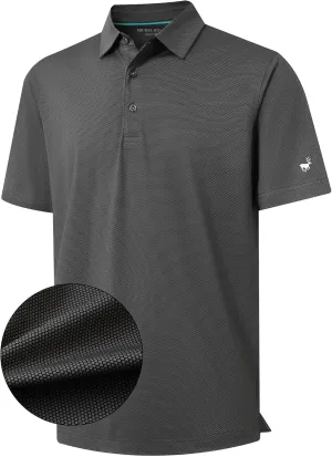 Rouen Mens Polo Shirts Short Sleeve Soft Lightweight Performance Dry Fit Jacquard Casual Collared Golf Polo Shirts for Men