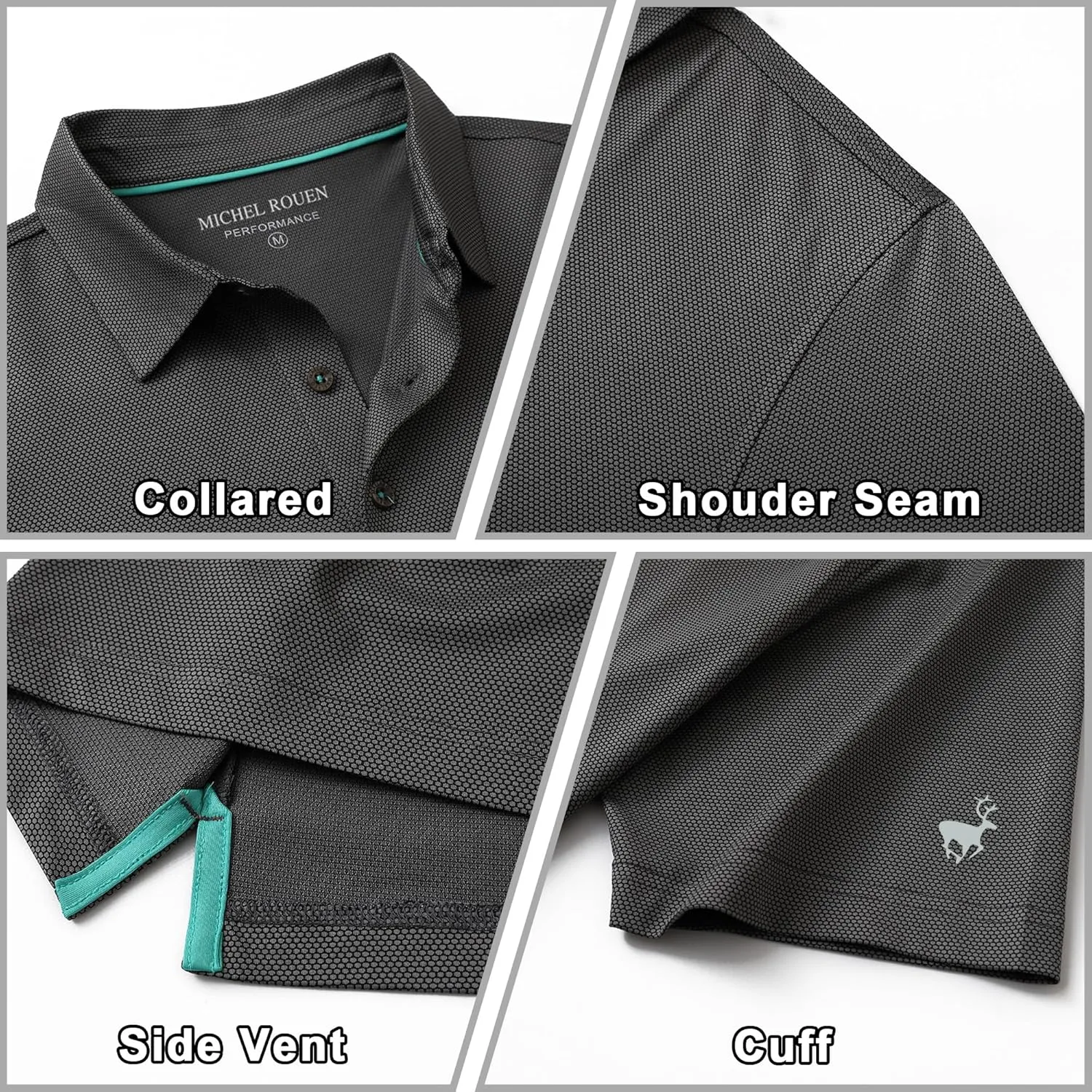 Rouen Mens Polo Shirts Short Sleeve Soft Lightweight Performance Dry Fit Jacquard Casual Collared Golf Polo Shirts for Men