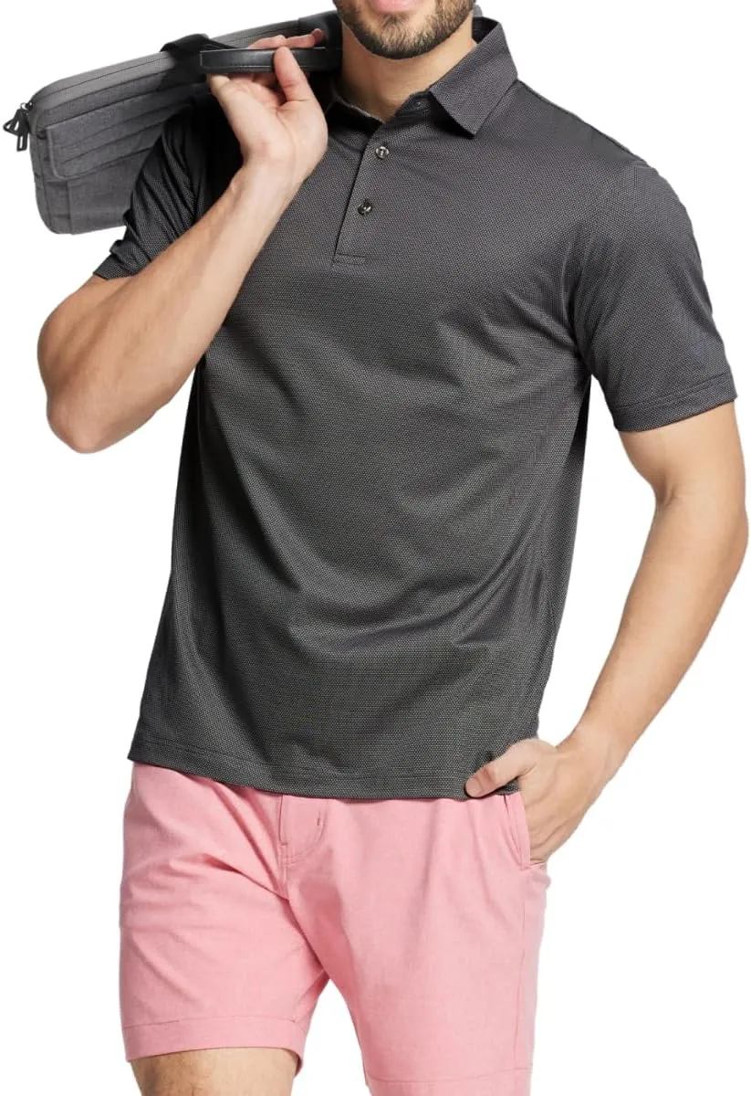 Rouen Mens Polo Shirts Short Sleeve Soft Lightweight Performance Dry Fit Jacquard Casual Collared Golf Polo Shirts for Men