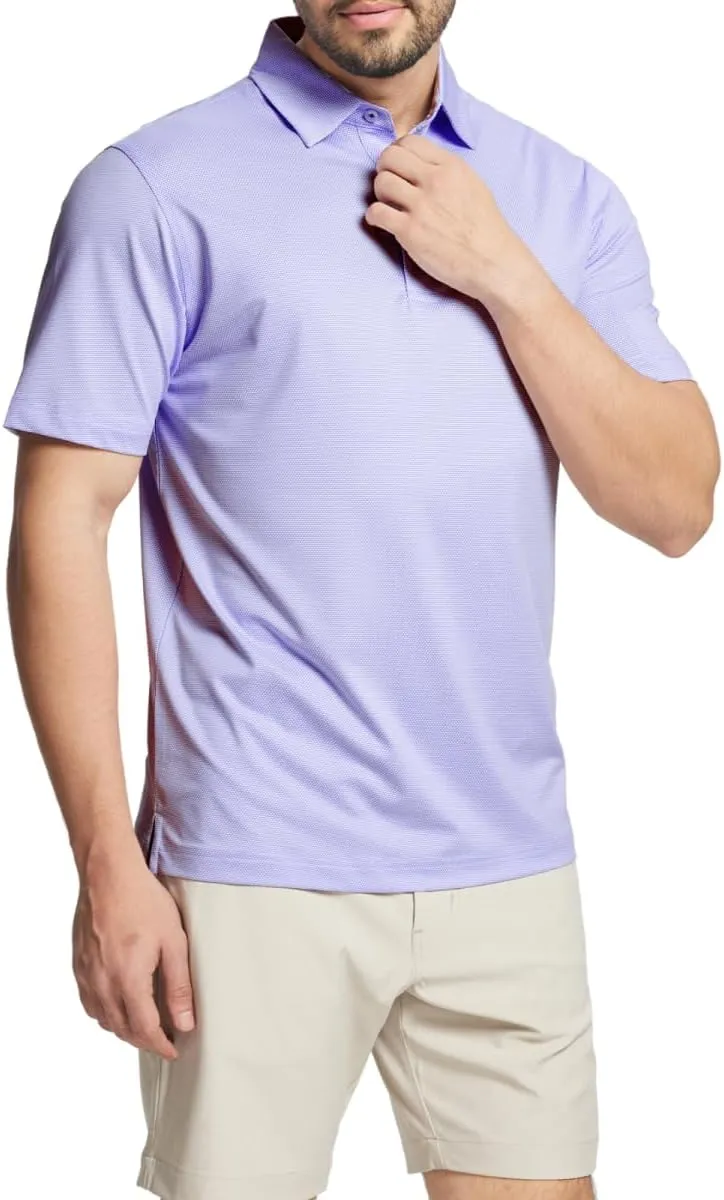 Rouen Mens Polo Shirts Short Sleeve Soft Lightweight Performance Dry Fit Jacquard Casual Collared Golf Polo Shirts for Men