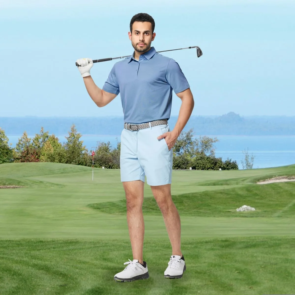 Rouen Mens Polo Shirts Short Sleeve Soft Lightweight Performance Dry Fit Jacquard Casual Collared Golf Polo Shirts for Men