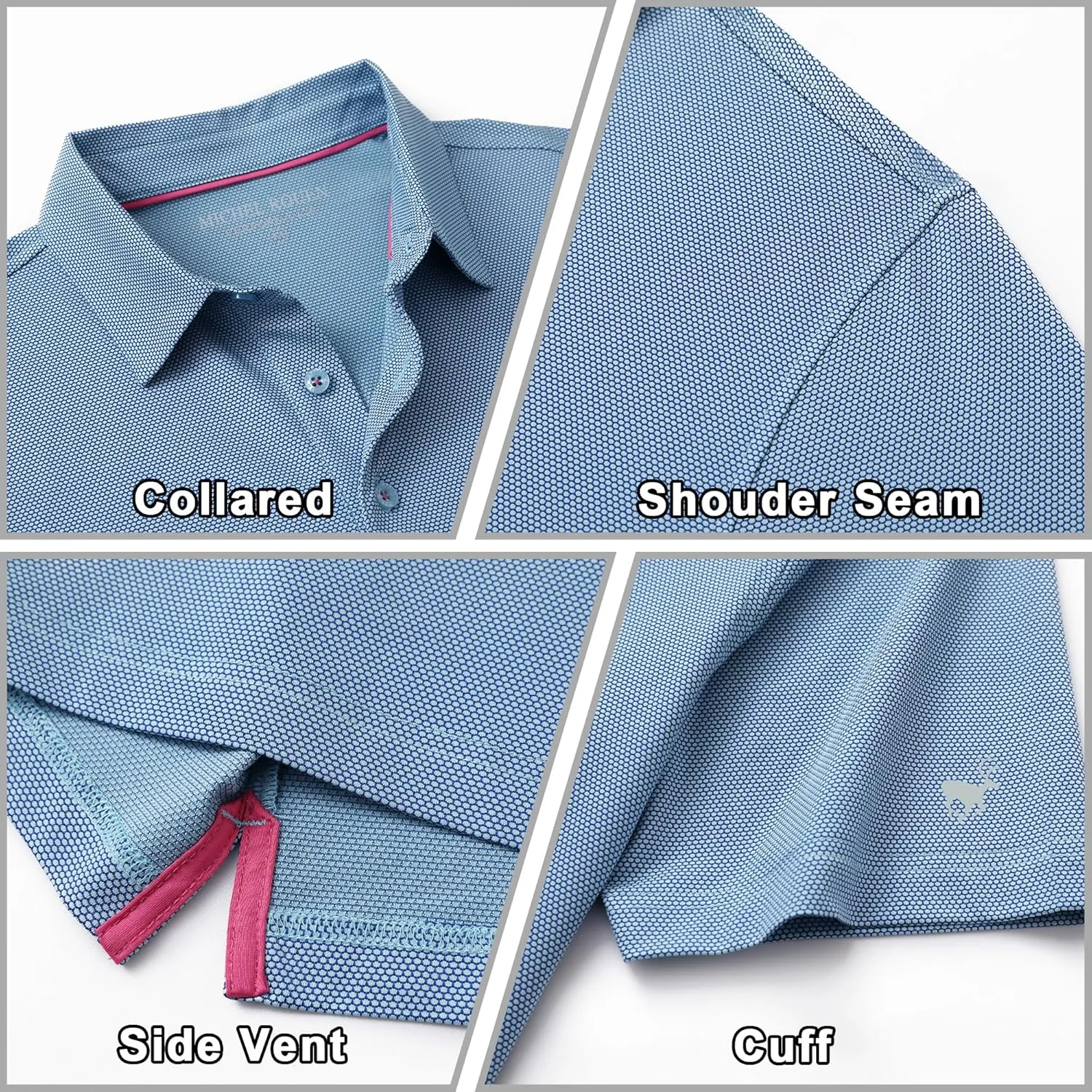 Rouen Mens Polo Shirts Short Sleeve Soft Lightweight Performance Dry Fit Jacquard Casual Collared Golf Polo Shirts for Men