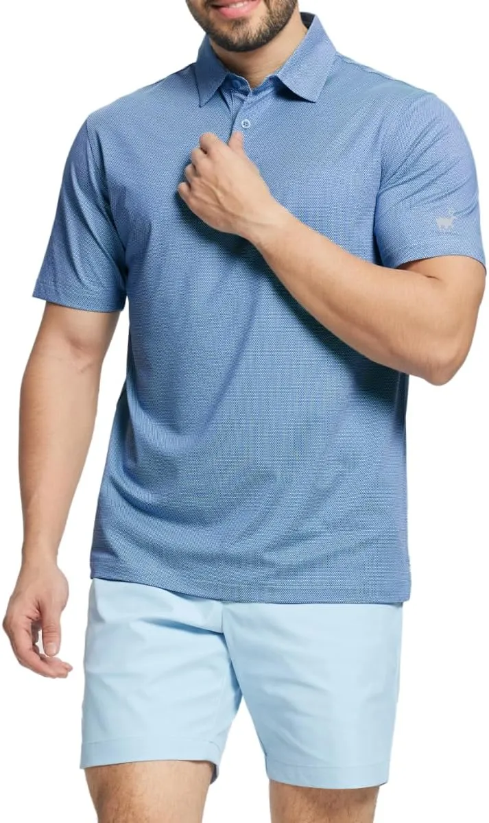 Rouen Mens Polo Shirts Short Sleeve Soft Lightweight Performance Dry Fit Jacquard Casual Collared Golf Polo Shirts for Men