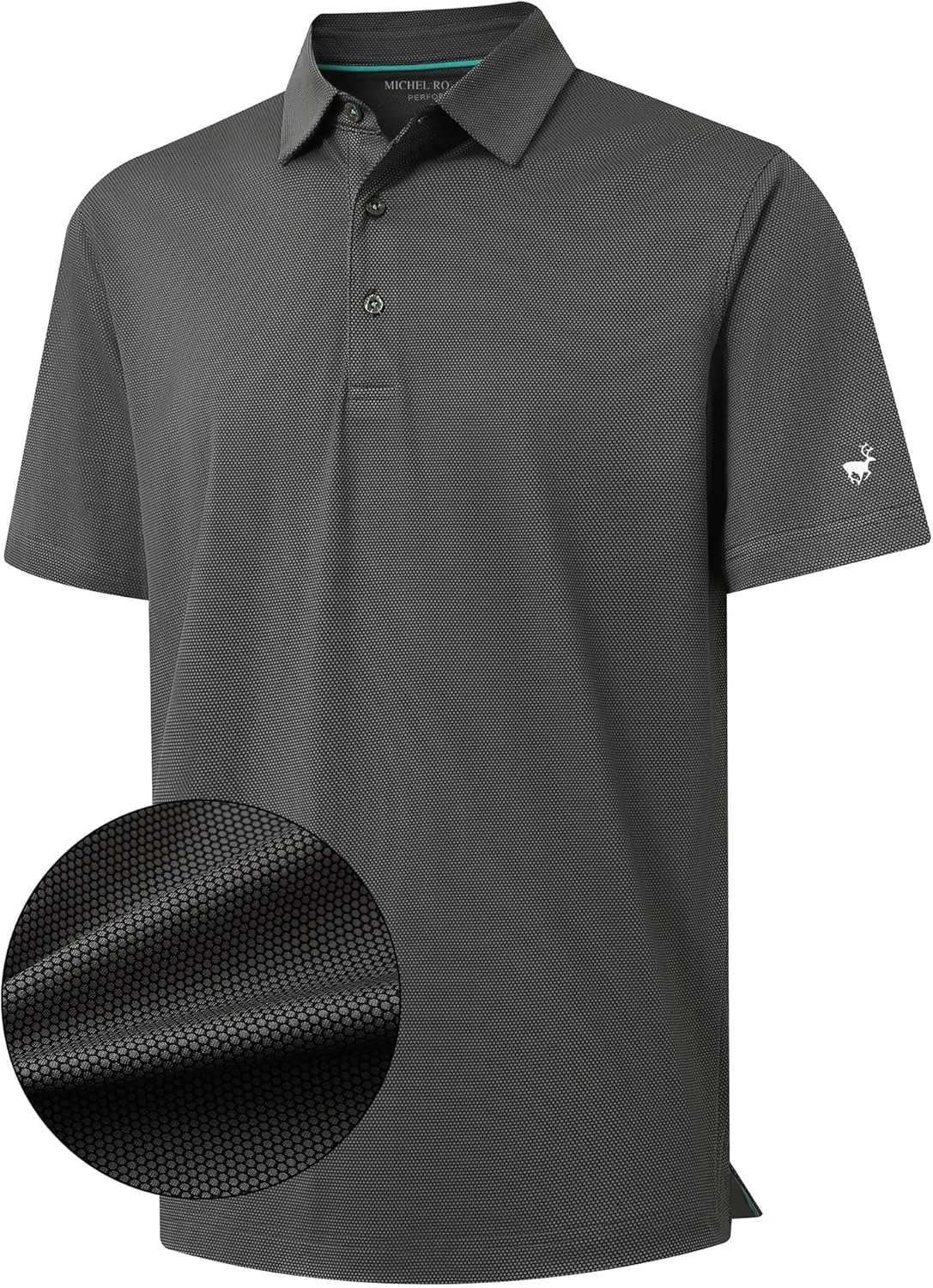 Rouen Mens Polo Shirts Short Sleeve Soft Lightweight Performance Dry Fit Jacquard Casual Collared Golf Polo Shirts for Men