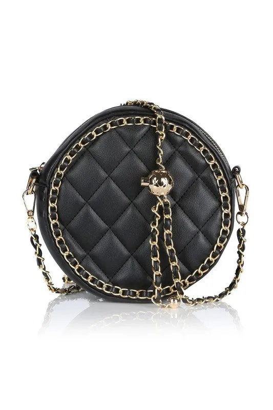 Round Vegan Leather Quilted Crossbody Bag
