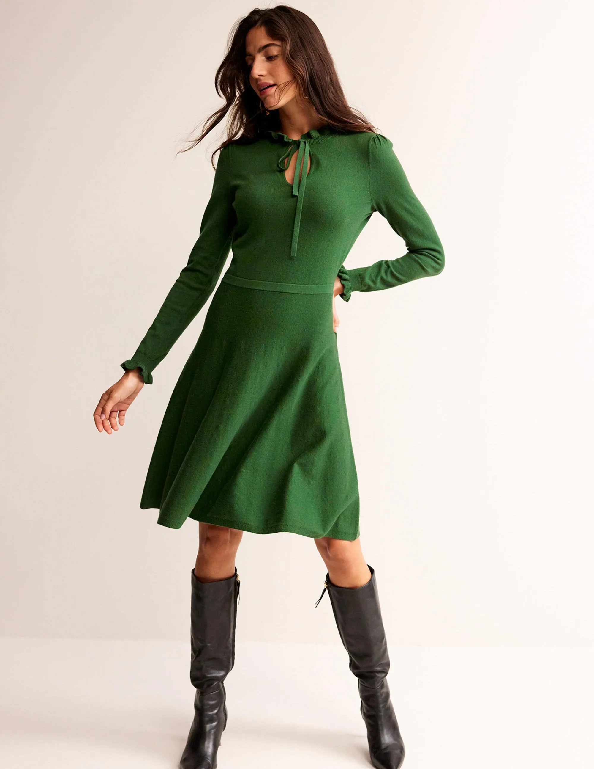 Ruffle-Detail Dress-Amazon Green
